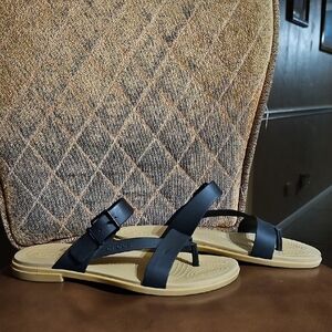 Crocs Tulum Toe Post Slip On Thong Flip Flops Sandals Shoes Black Tan